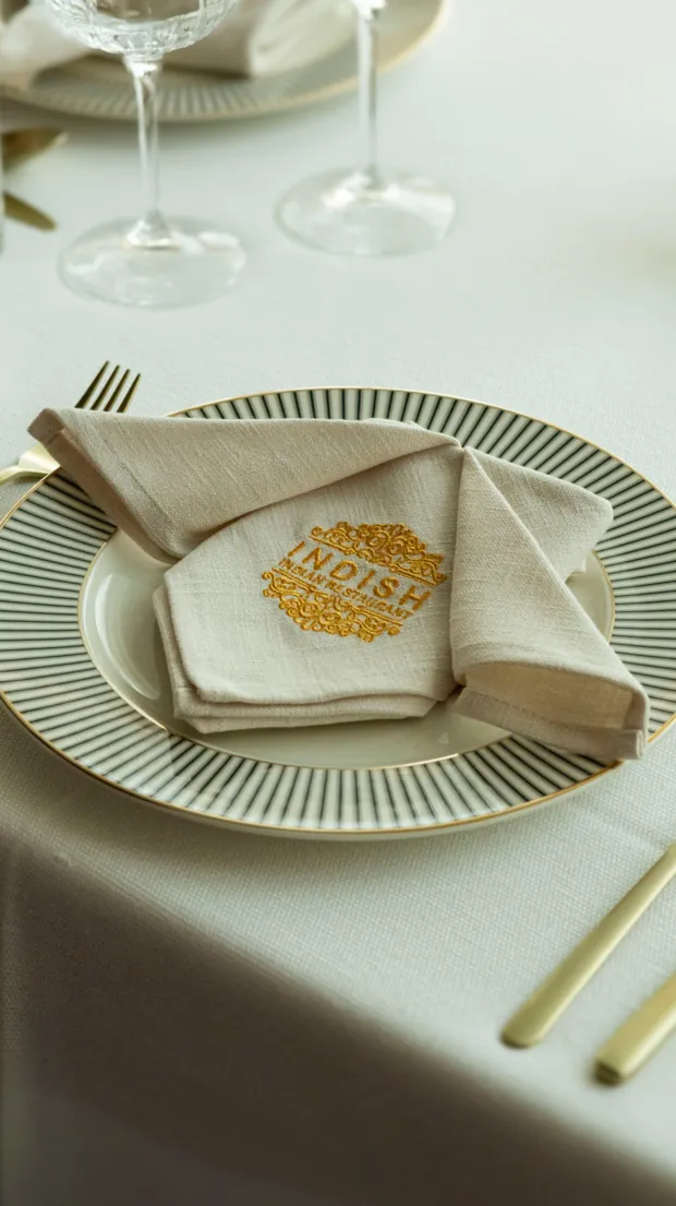 Custom-printed napkin on a place setting